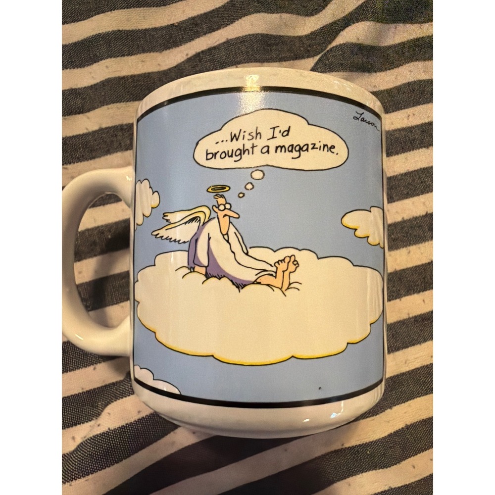 Vintage 1985 The Far Side Gary Larson Angel Magazine Coffee Mug Ceramic Cup